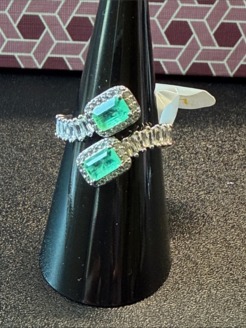 Green Double Halo Open Ring with Clear Accents